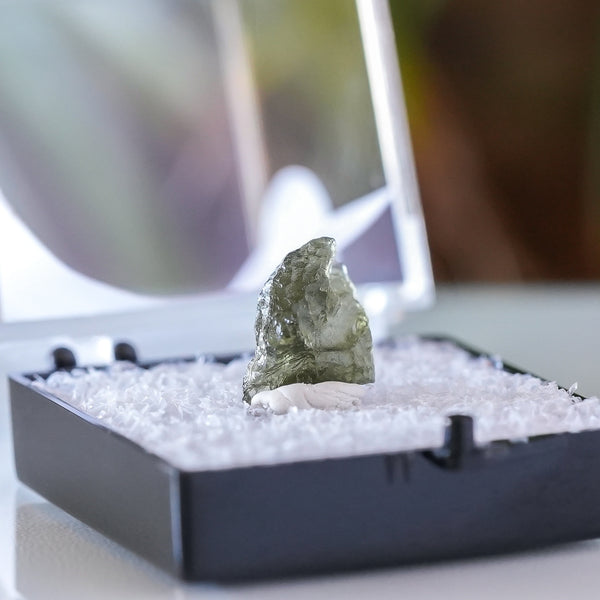 Moldavite with Collectors Box from Chlum, Czech Republic, 3ct